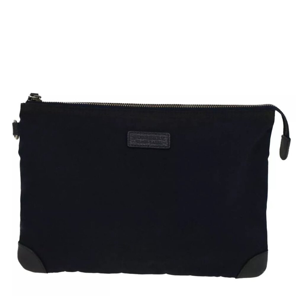 BURBERRY Black label Clutch Bag Nylon Leather Navy - Picture 10 of 16